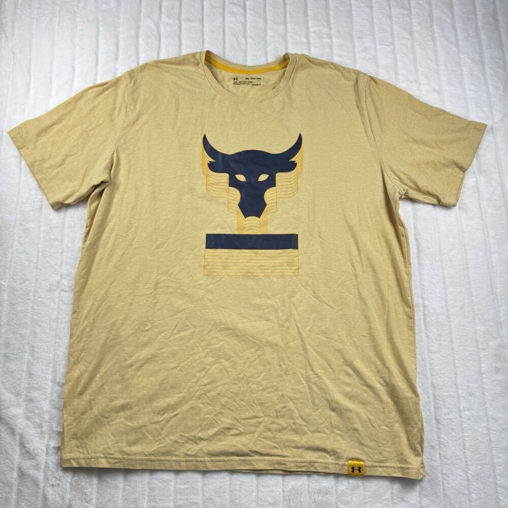 Under Armour Project Rock Shirt Men 2XL Yellow Bull Logo Gym Tee Lightweight